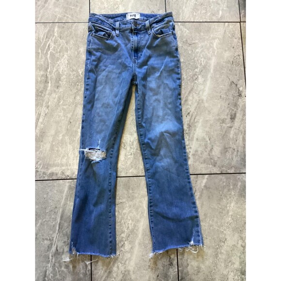 Paige Jeans Womens 26 Blue Rory Crop Flare Distressed Raw Hem High Rise Denim - Picture 1 of 7